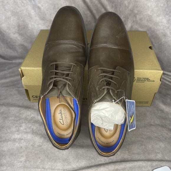New In Box Men\'s Clarks, Cap Toe Oxford 26156672 Dark Brown Leather 10 M main image 4